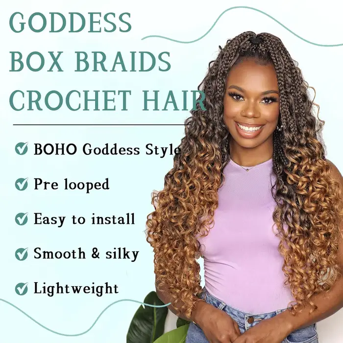 Tresses synthétiques en boîte de déesse, cheveux au Crochet avec extrémités bouclées, Extensions cap