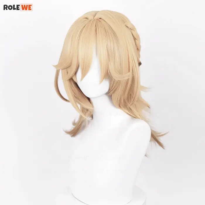 Perruque de cosplay Kaveh de haute qualité, perruque synthétique résistante à la chaleur, longue de 50 cm, en lin doré avec tresse + bonnet de perruque