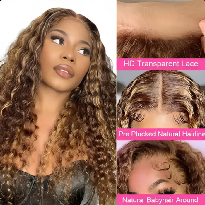 30 36 pouces bouclés mettre en évidence perruque cheveux humains miel blond 13x4 dentelle avant vague profonde 13x6 Hd