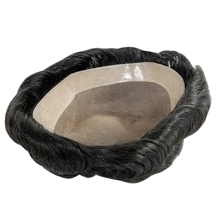 Hommes toupet Fine Mono NPU humain naturel postiche vague droite perruques de cheveux humains 25mm C