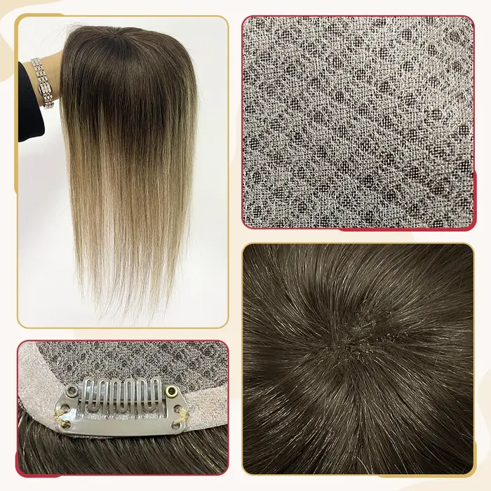 Moresoo cheveux humains droits Toppers Machine Remy cheveux pièce pince pour femmes Topper pour la b