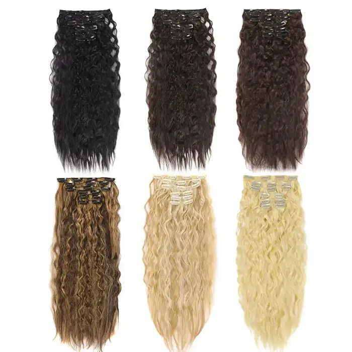 Extensions de cheveux synthétiques bouclés à clipser pour femmes et filles
