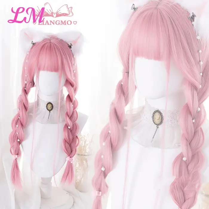 LM – perruque de Cosplay synthétique lisse avec frange