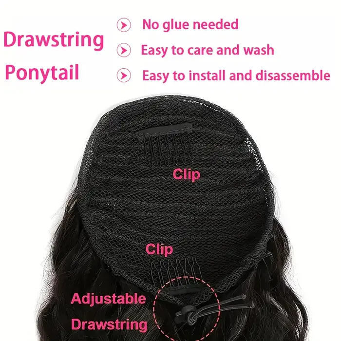 Vague de corps cheveux humains cordon queue de cheval Extensions Remy 100%
