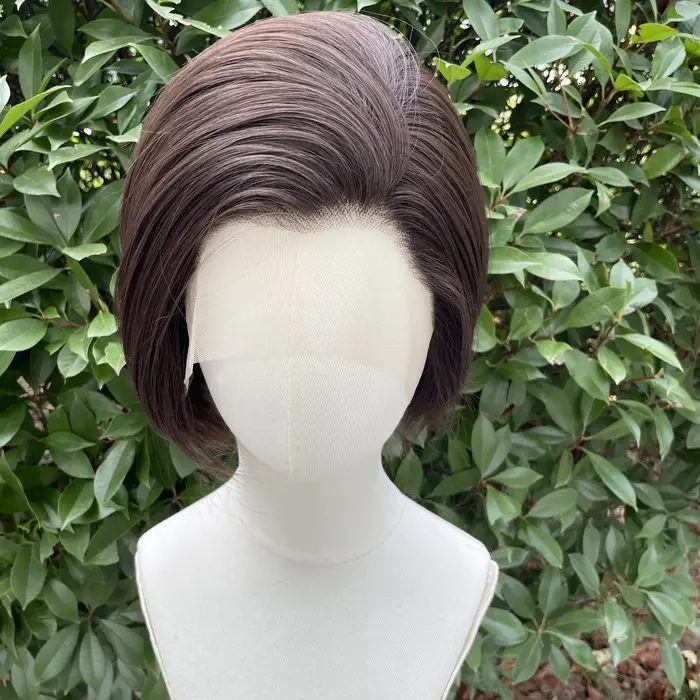 Perruque Lace Front Wig synthétique courte coupe Bob, marron naturel, perruques de Cosplay pour femm