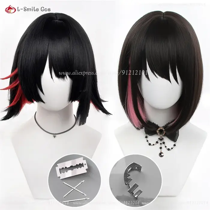 Ellen Joe Cosplay perruque 32 cm/35 cm noir bleu mixte Rose rouge résistant à la chaleur cheveux synthétiques Anime