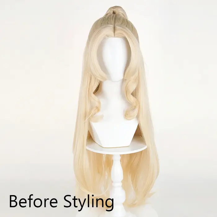 Perruques synthétiques longues ondulées blondes, partie centrale avec Clip queue de cheval, perruque moelleuse de Cosplay de jeu animé pour fête quotidienne