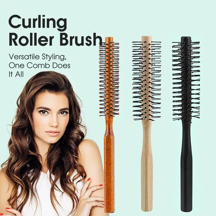 Manche en bois dents en Nylon brosse circulaire peigne à rouleau bouclé racine de cheveux moelleux