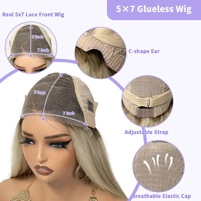 LUX VOGUE Misty Moon doré 100% perruque de cheveux humains blond cendré vagues plage flexibilité de séparation ligne