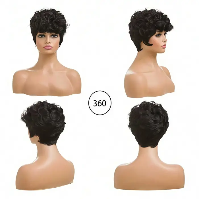 Perruque synthétique courte bouclée style Little Elf avec frange pour femme