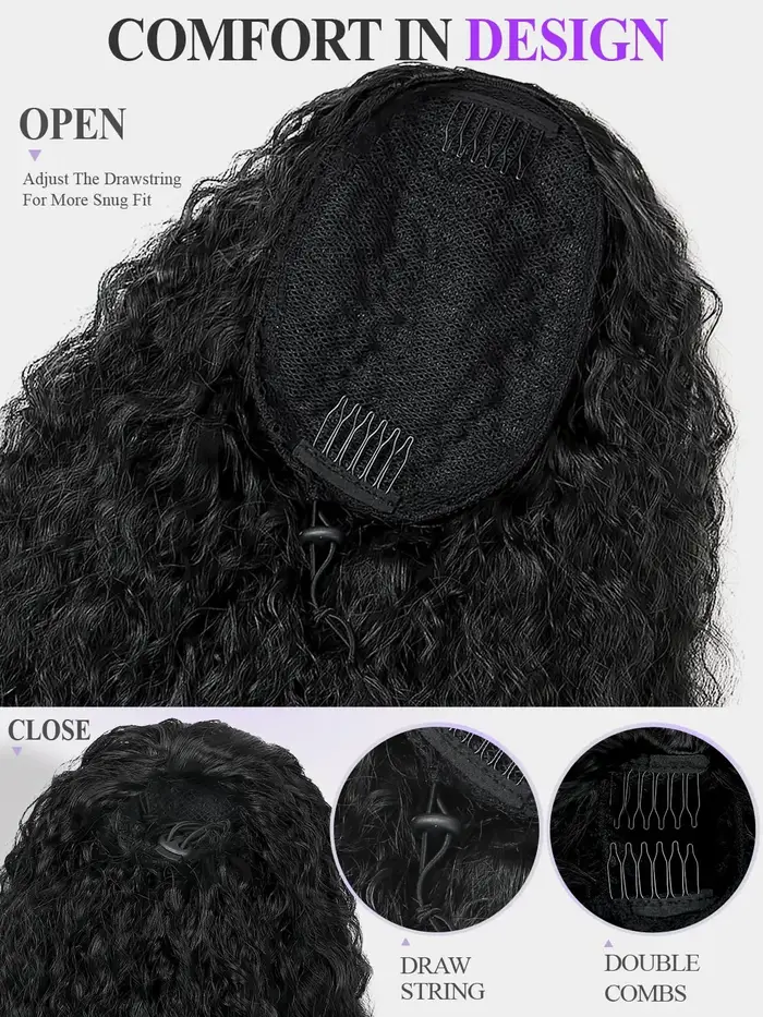 Extension de queue de cheval afro bouclée crépue 12-18 pouces avec cordon de serrage et boucles rebondissantes uniques