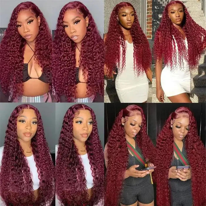 99J birman bouclés perruques de cheveux humains 13x4 dentelle avant perruque pour les femmes bordeaux brésilien Pixie