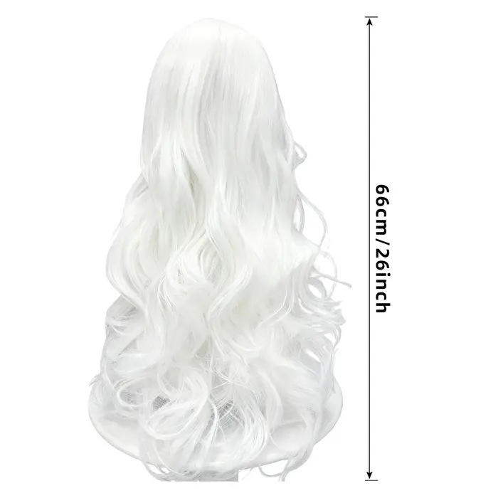 Perruque blanche longue ondulée avec partie centrale – Fiber synthétique d'apparence naturelle pour cosplay
