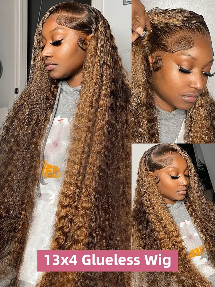 Mettre en évidence 13x6 Hd dentelle frontale perruque cheveux humains pré plumé vague profonde 30 40 pouces 13x4 miel