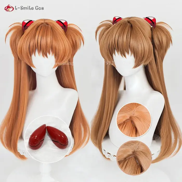 Anime EVA Asuka Langley Soryu Cosplay perruque 68 cm Orange marron
