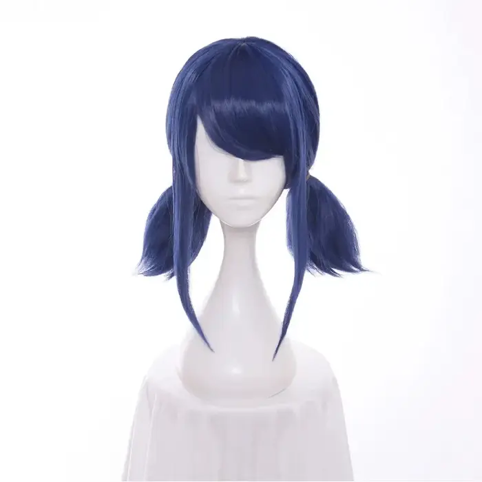 Perruque de Cosplay lisse à Double queue de cheval bleue