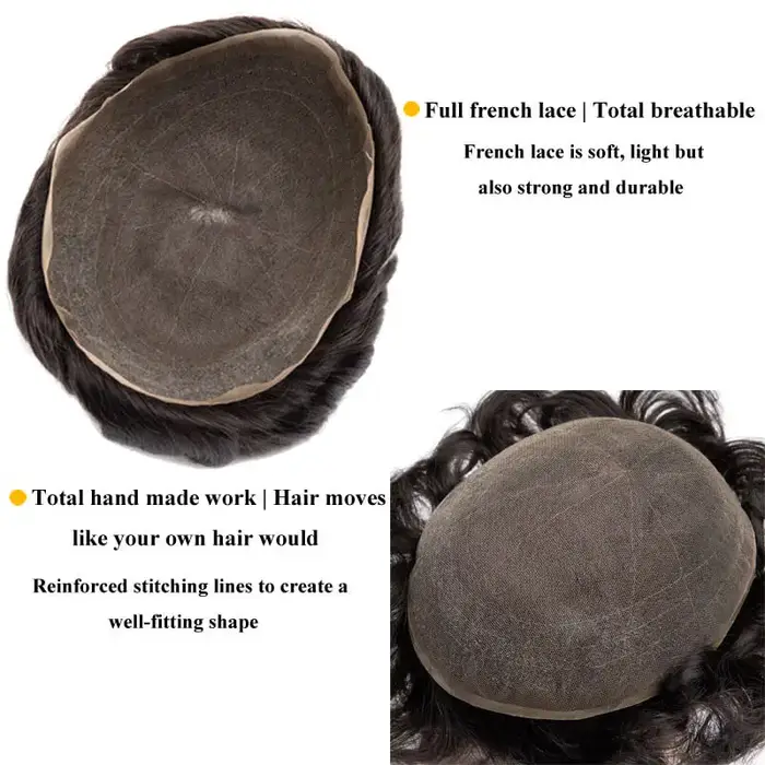 Toupet pour homme 100% cheveux humains | Perruque à base de dentelle complète
