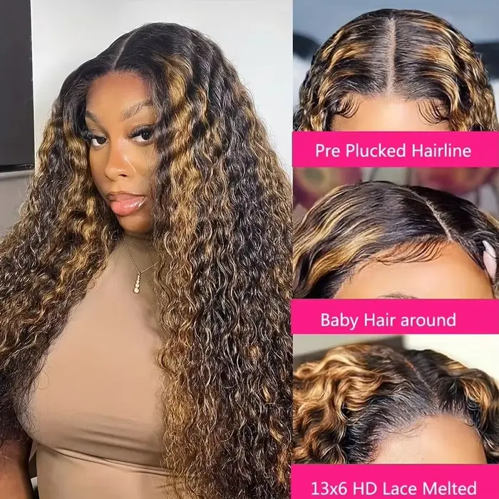 Perruque en cheveux humains sans colle, couleur marron ombré 1B/30, pré-épilée, avec dentelle fronta