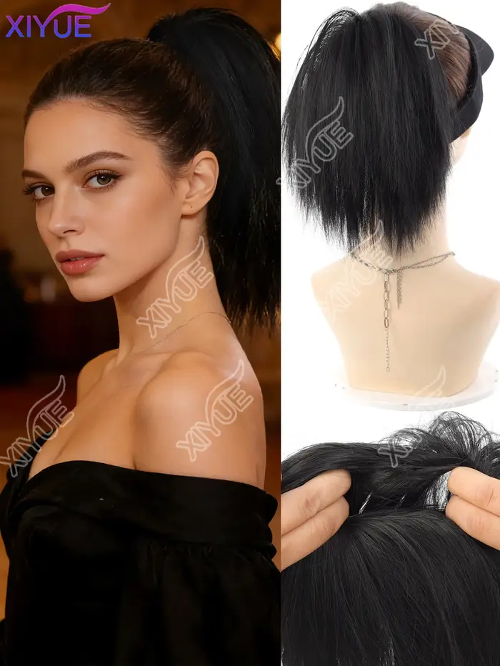 Extensions de chignon lisses, queue de cheval courte, blond, brun, extensions de chignon synthétique