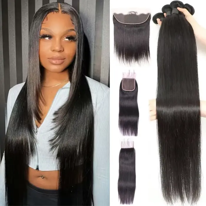 12A Tissage Cheveux Humains Mèches Cheveux Humain Avec Closures 2X6/5x5/13x4 Closure Tissage Cheveux