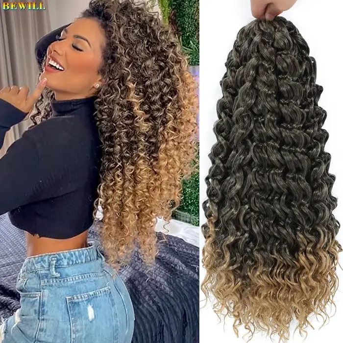 BEWILL GoGo Curl Cheveux en crochet, 14 et 18 pouces, ondes d'eau, boucles de plage, cheveux en croc