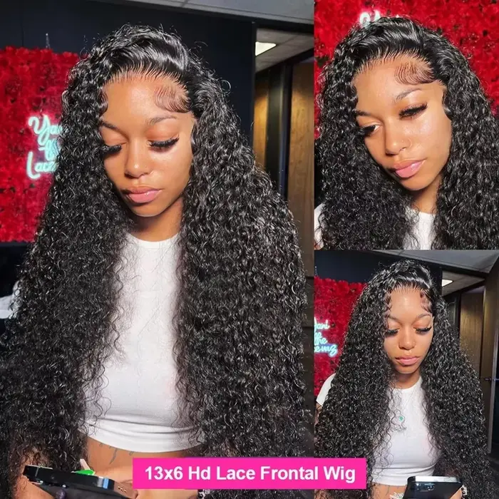 Perruque en cheveux humains 13x6 HD Lace Front Deep Wave, noir naturel, densité 200, pré-épilée, lig