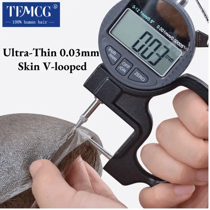 Toupet hommes ligne de cheveux Invisible avec peau Ultra mince 0.03mm prothèse de cheveux masculins