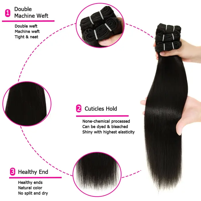Yaki cheveux humains droits paquets couleur naturelle coudre en tisse 28 30 32 pouces léger Yaki paq