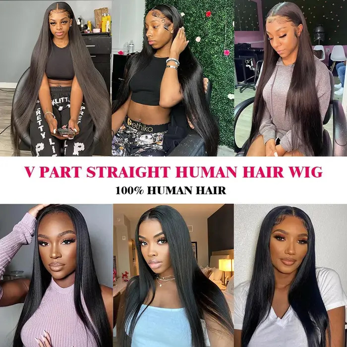 250 densité droite V partie perruque 100% cheveux humains pour les femmes 30 34 pouces pas cher brésilien sans colle perruques droites en liquidation vente