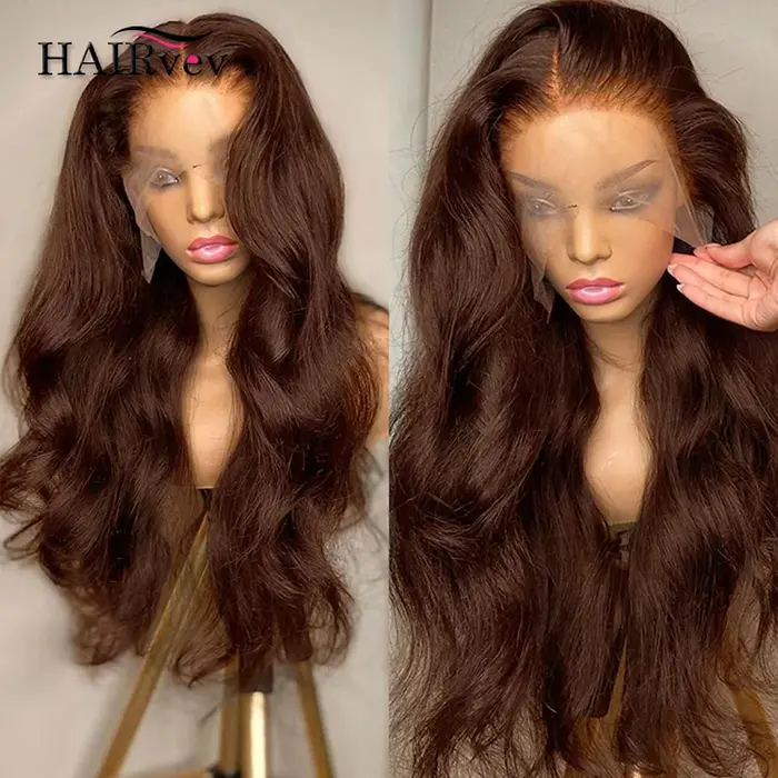 Perruque Lace Frontale HD Marron Chocolat 13x4 Body Wave, Perruques Frontales en Dentelle 13x6 Brési