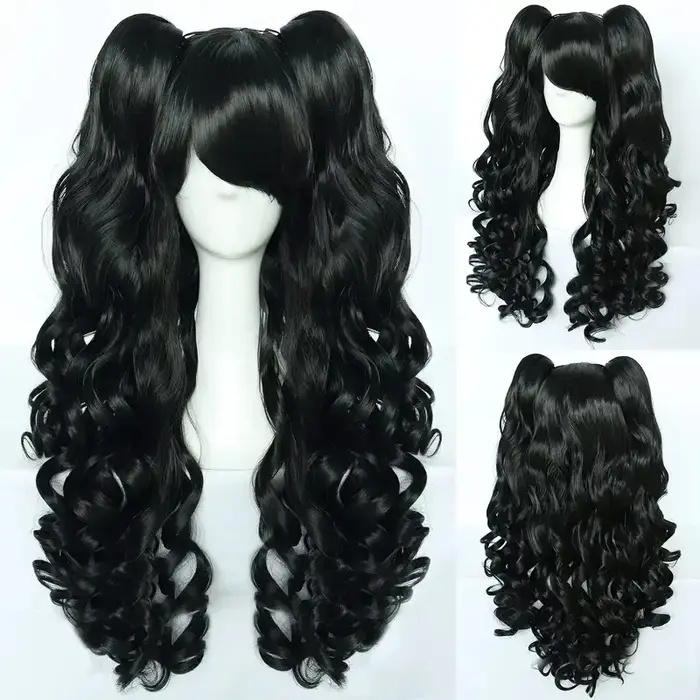 Cosplay Lolita grande vague cheveux bouclés noirs pour les fêtes de vacances