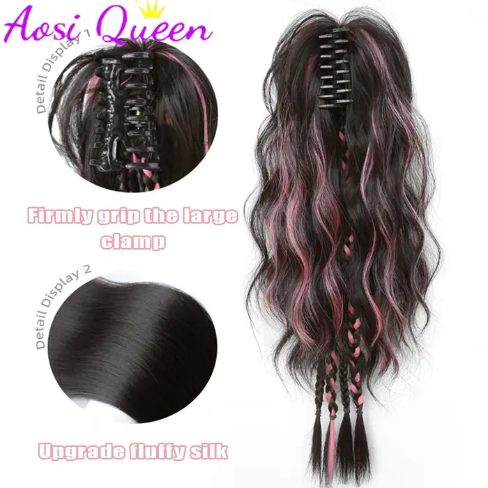 AOSI synthétique pince à griffes queue de cheval Extensions de cheveux court bouclés queue naturelle faux cheveux pour les femmes queue de cheval mettre en évidence la poudre