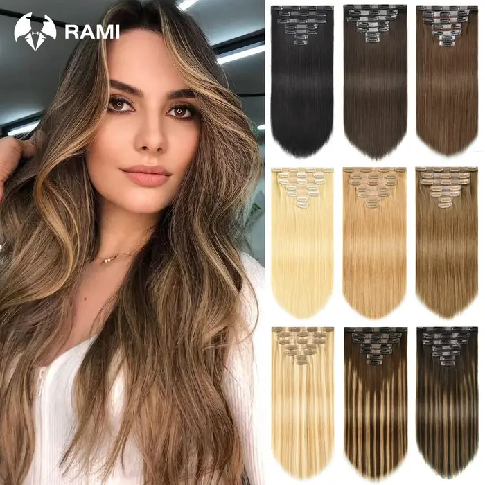 Extensions de cheveux sans couture pour femmes 7 pièces pince en polyuréthane dans