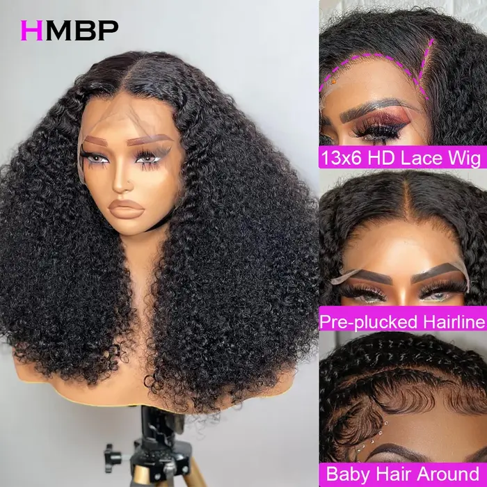 Perruque sans colle cheveux humains prêt à porter crépus bouclés 13x6 HD dentelle frontale