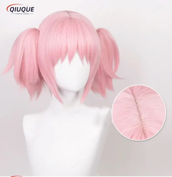 Kaname Madoka cosplay a 2 styles de perruque queue de cheval rose cheveux synthétiques résistants à 