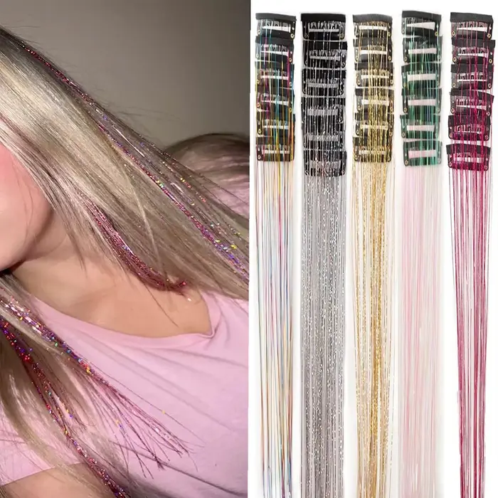 12 pièces cheveux synthétiques Tinsel 20 pouces pince en paillettes