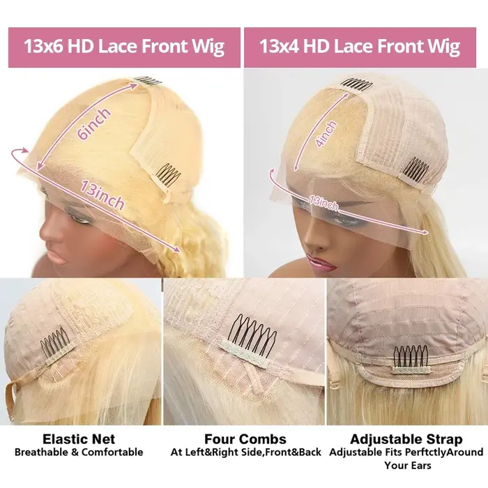 Perruque Lace Frontale Droite Blond 613 Densité 200 Cheveux Humains 30-36 Pouces 13x4 13x6 HD Transp