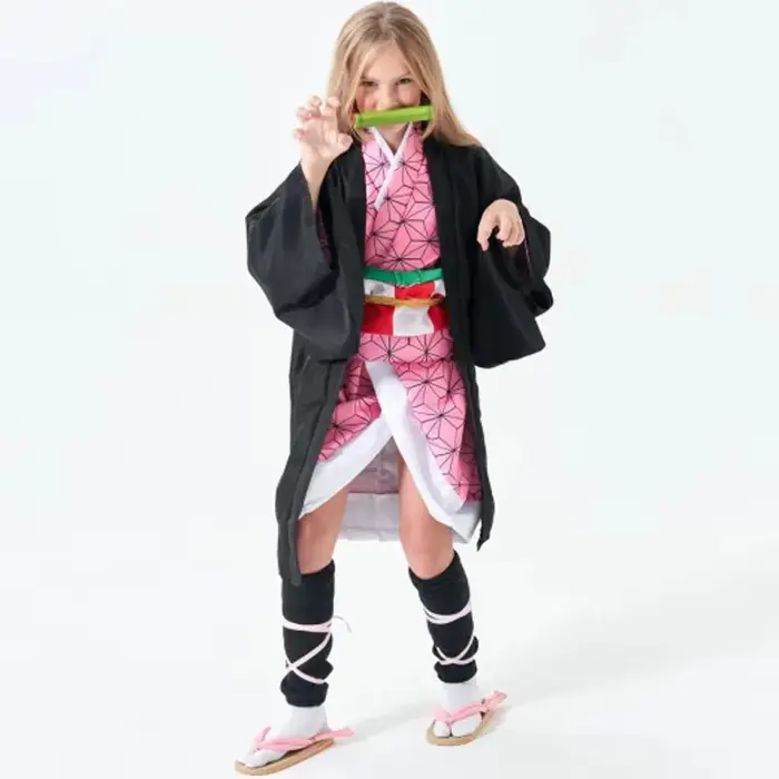 Nezuko Kamado Nezuko Cosplay Costume uniforme de perruque Nezuko avec accessoires pour adultes olympiques d'Halloween et de carnaval