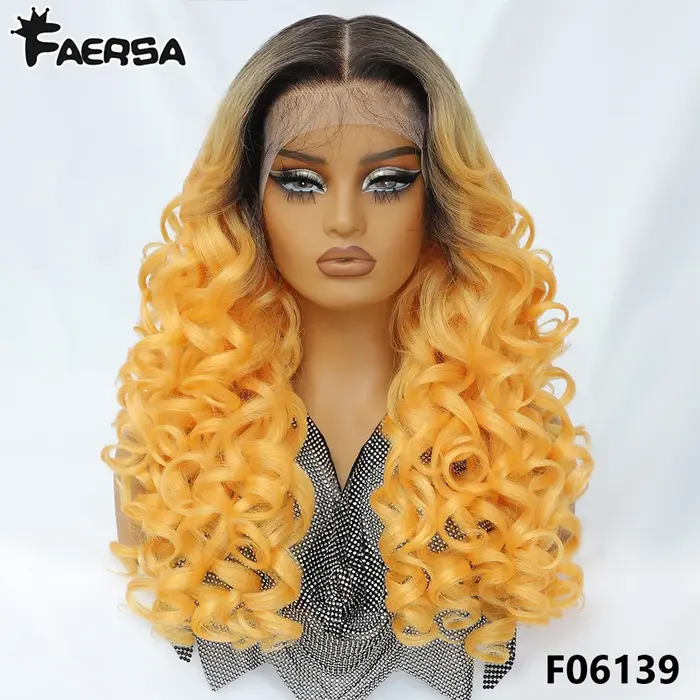 Latisha-Perruque Lace Front Synthétique Bouclée avec Frange pour Femme, Cheveux de Bébé en Highlight