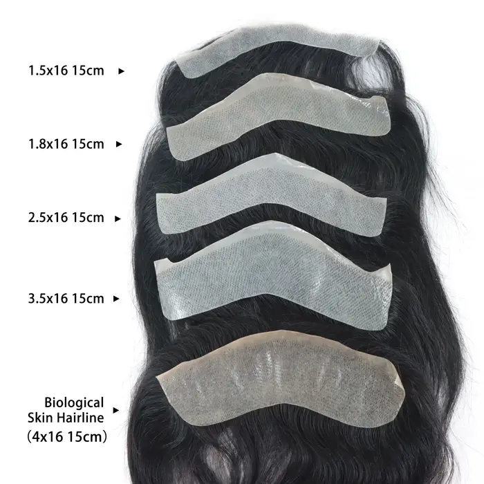 Toupet de ligne de cheveux frontale grise pour hommes, cheveux naturels, boucle en V, peau Ultra fin