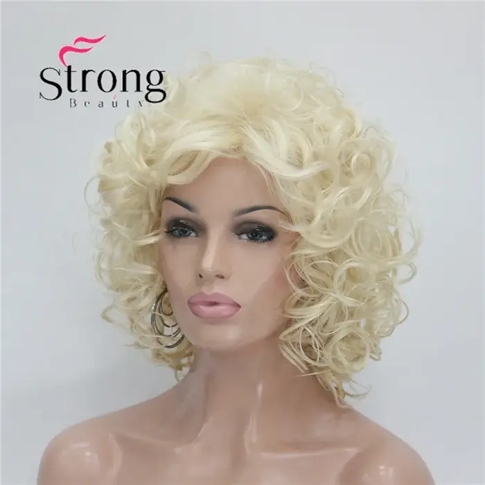 StrongBeauty – perruque synthétique courte Super bouclée et épaisse, blonde
