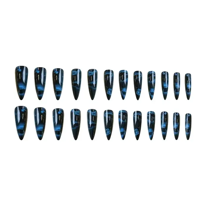 24 faux ongles papillon bleus à coller