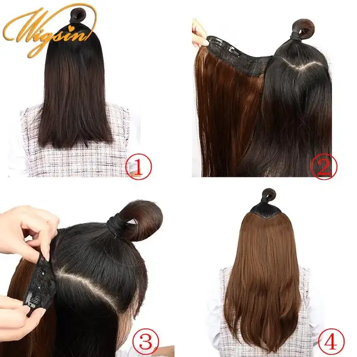 WIGSIN synthétique 55 cm en forme de V couches 4 Clips Extension de cheveux longs raides naturel Invisible postiche perruque pour les femmes