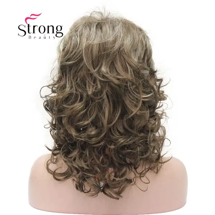18 "longue ondulée brun clair mis en évidence perruque synthétique complète choix de couleurs