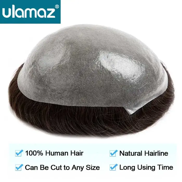 Prothèse de cheveux humains pour hommes toupet de peau entièrement noué homme perruque la plus durab