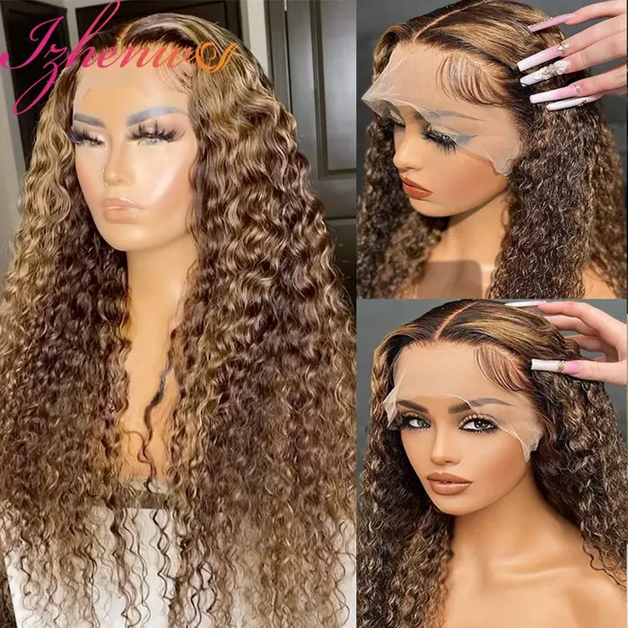 30 pouces HD dentelle mettre en évidence Ombre perruque bouclés couleur cheveux humains 13x6 13x4 vague profonde
