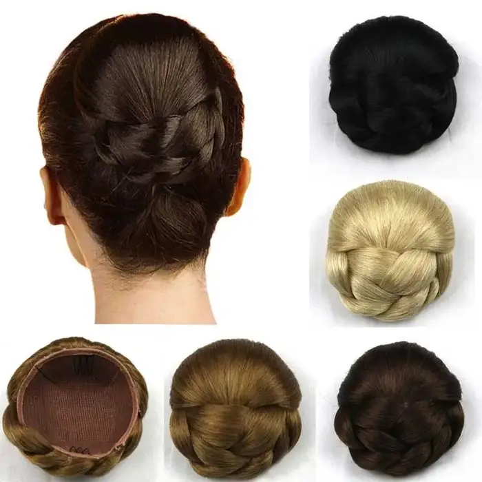Extension de cheveux chignon pour femmes, postiche chignon noir/brun avec clip