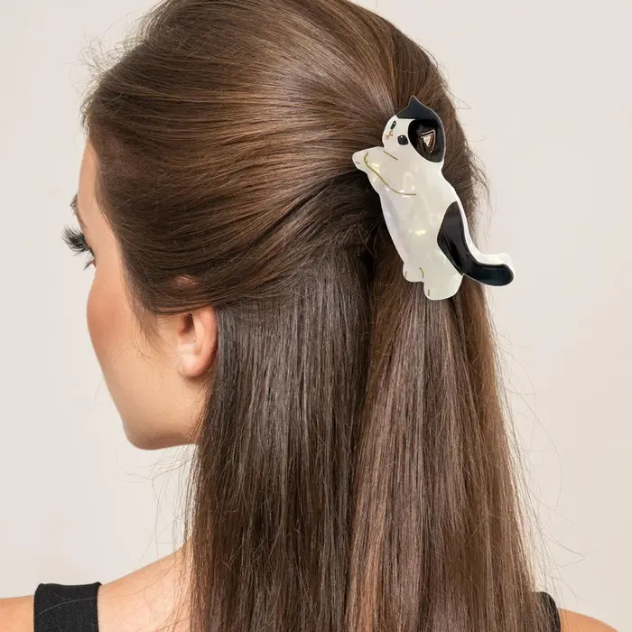 Pince à cheveux chat mignonne en PVC antidérapante à maintien solide pour queue de cheval mi-haute