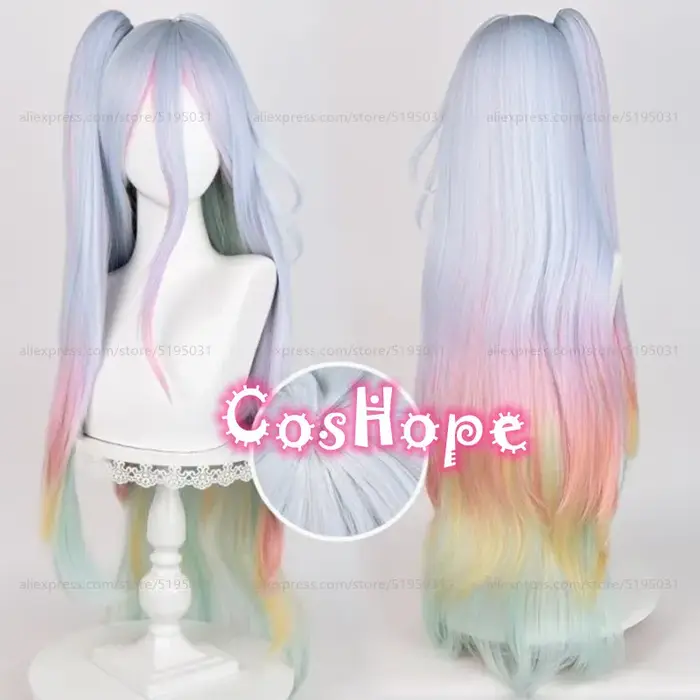 Shiro Cosplay perruque 100 cm longue perruque droite avec queue de cheval couleur mixte perruque Cosplay Anime Cosplay perruques résistant à la chaleur perruques synthétiques