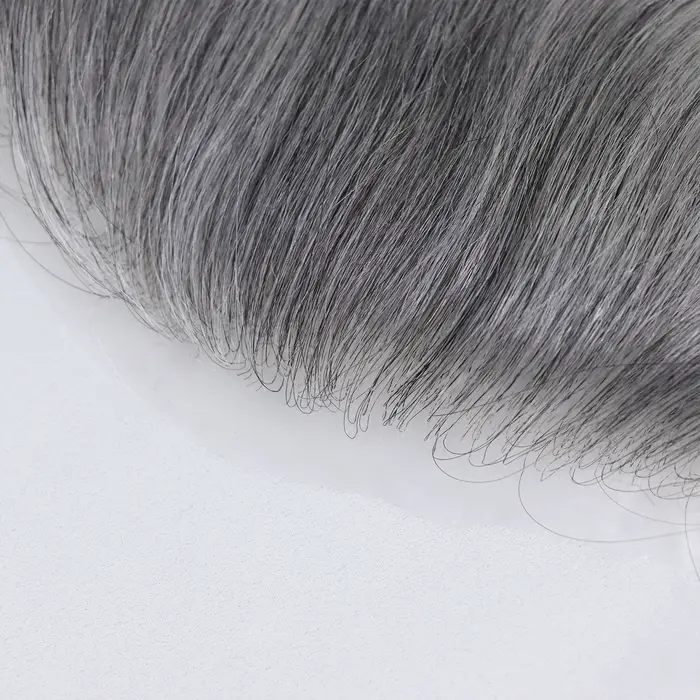 Toupet de ligne de cheveux frontale grise pour hommes